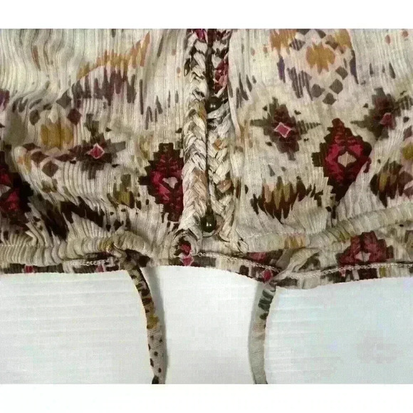 American Rag Womens M Multicolor Boho Button Up Blouse Short Sleeve Elastic Tie - Picture 8 of 10